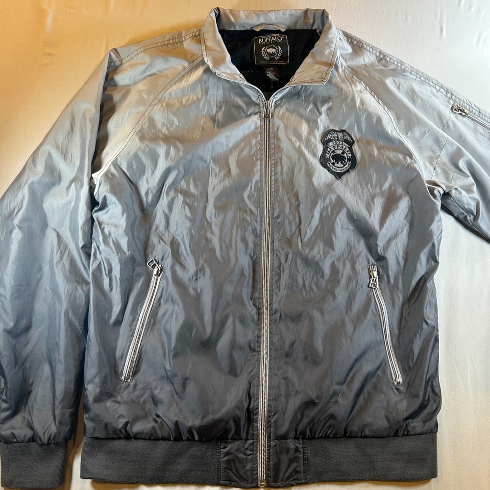 Buffalo David Bitton Men Silver Gradient Bomber Jacket Windbreaker Large